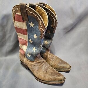 Shyanne Womens BBW184 American Flag Leather Western Cowboy Boots Brown Size 7 B